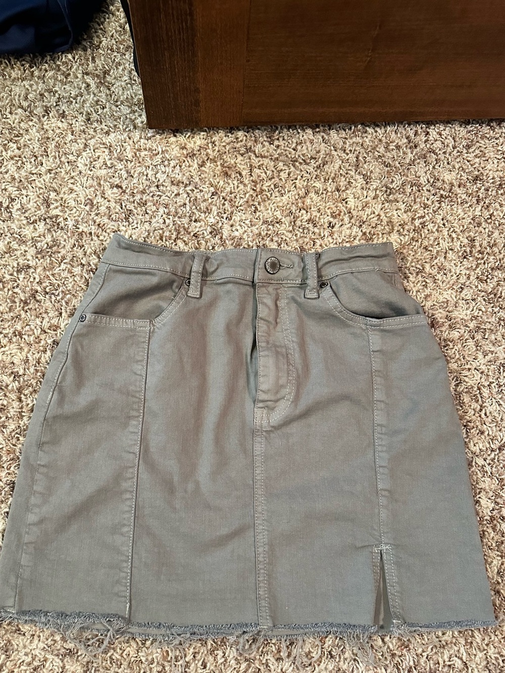 Casual Olive Green Denim Mini Skirt